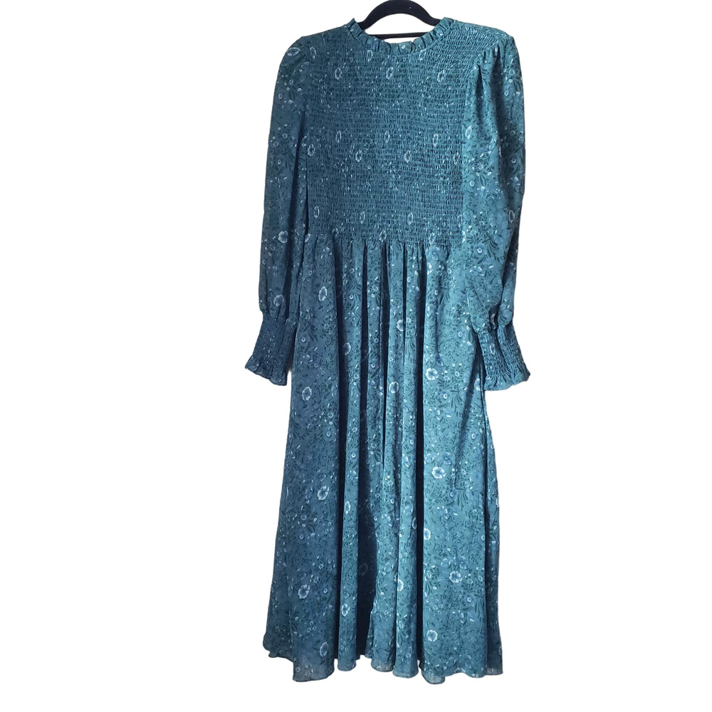 Madewell Crinkle Georgette Lucie Tie-Back Midi Dress in Woodland Floral Size L